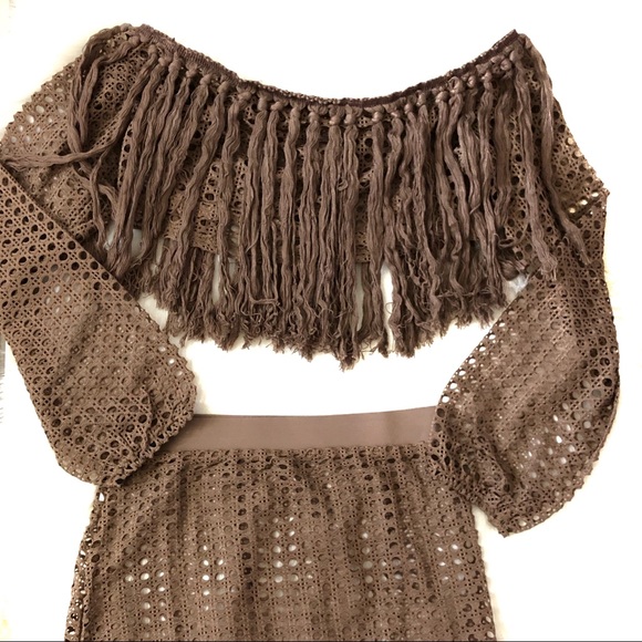 Beach Cover Up Crochet Knit Fringes Maxi Skirt Set - Picture 8 of 8